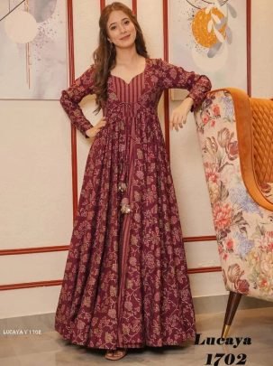LUCAYA V 1702 Digital Printed Pure Maslin Silk Shrug Gown