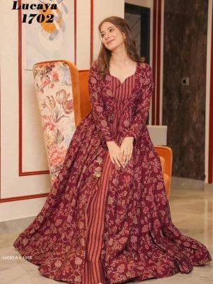 LUCAYA V 1702 Digital Printed Pure Maslin Silk Shrug Gown