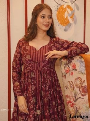 LUCAYA V 1702 Digital Printed Pure Maslin Silk Shrug Gown
