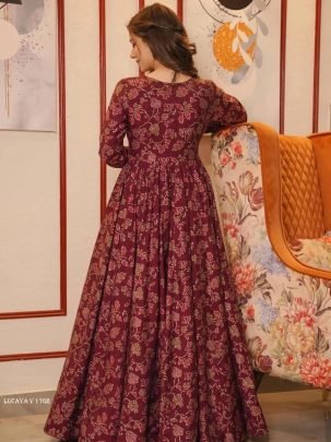 LUCAYA V 1702 Digital Printed Pure Maslin Silk Shrug Gown