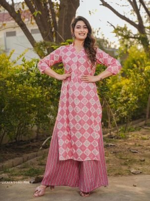 Lucaya V 1801 Pink Digital Printed Rayon Kurtis Pant Set