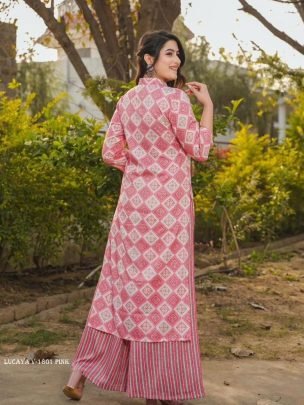 Lucaya V 1801 Pink Digital Printed Rayon Kurtis Pant Set