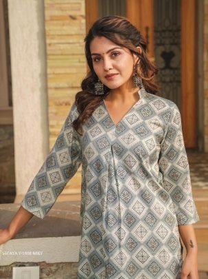 Lucaya V 1802 Gray Digital Printed Rayon Kurtis Pant Set
