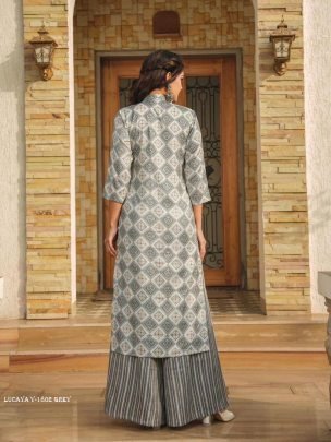 Lucaya V 1802 Gray Digital Printed Rayon Kurtis Pant Set