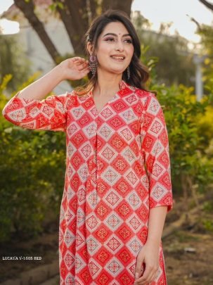 Lucaya V 1805 Red Digital Printed Rayon Kurtis Pant Set
