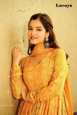 LUCAYA Yellow Digital Printed Heavy Georgette Western Gown