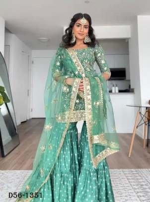 Luxurious Crepe Satin Designer Suit Set with Sharara