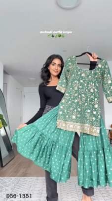 Luxurious Crepe Satin Designer Suit Set with Sharara