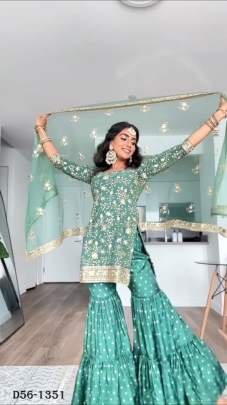 Luxurious Crepe Satin Designer Suit Set with Sharara