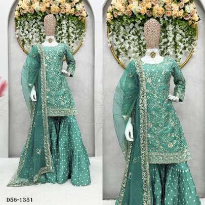 Luxurious Crepe Satin Designer Suit Set with Sharara