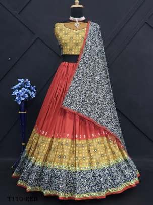 Luxurious Offer Collection Red Muslin Cotton Lehenga Choli