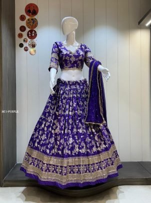 Luxurious Purple Dola Weaving Silk Lehenga Set