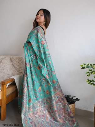 Luxurious Sky Blue Cotton Thread Weaving Saree