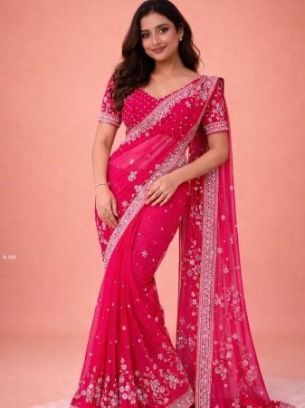 Luxurious Tebi Silk Red Saree With Sequence Work