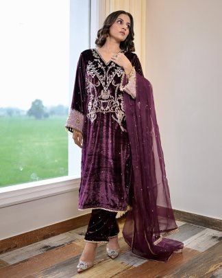 Luxurious Velvet Winter Elegance Designer Suit Set