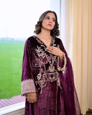 Luxurious Velvet Winter Elegance Designer Suit Set
