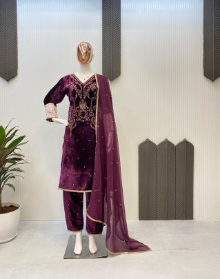 Luxurious Velvet Winter Elegance Designer Suit Set