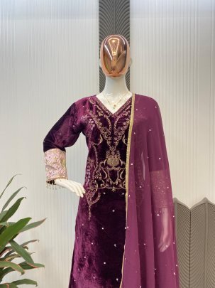 Luxurious Velvet Winter Elegance Designer Suit Set