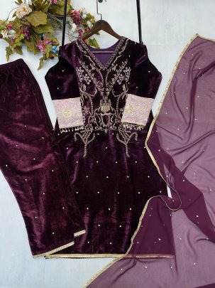 Luxurious Velvet Winter Elegance Designer Suit Set
