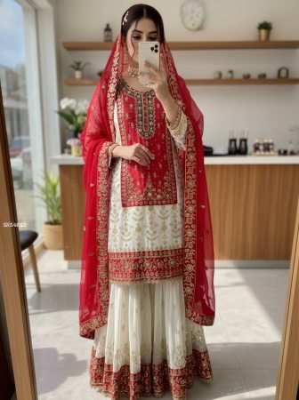 Luxury Faux Georgette Sharara Suit with Heavy Sequins Work