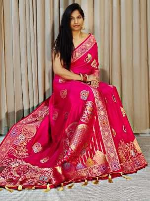 Luxury Look Pink Banarasi Khadi Silk Saree for Women