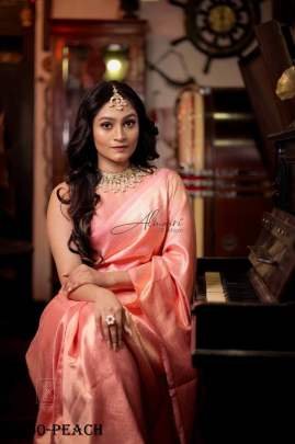 Luxury Peach Banarasi Soft Silk Saree With Copper Zari Weaving