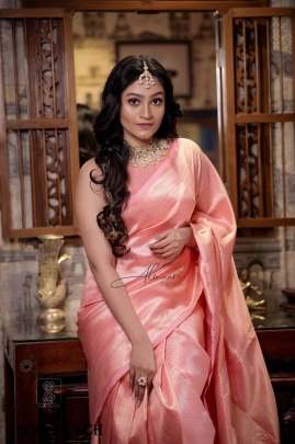 Luxury Peach Banarasi Soft Silk Saree With Copper Zari Weaving