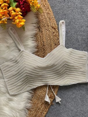 Luxury White Pearl Work Party Wear Designer Blouse