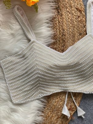 Luxury White Pearl Work Party Wear Designer Blouse