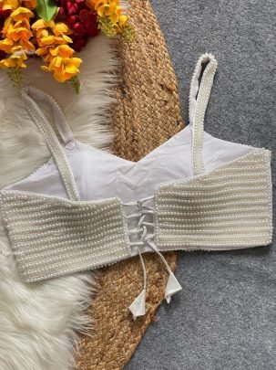 Luxury White Pearl Work Party Wear Designer Blouse