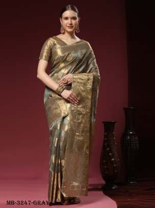 Madhushree 3 Gray Organza Silk Saree With Rich Pallu