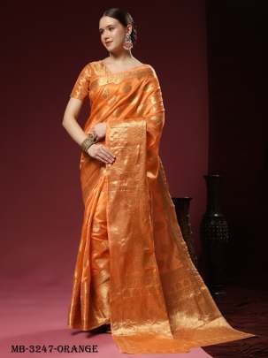 Madhushree 3 Orange Organza Silk Saree With Rich Pallu