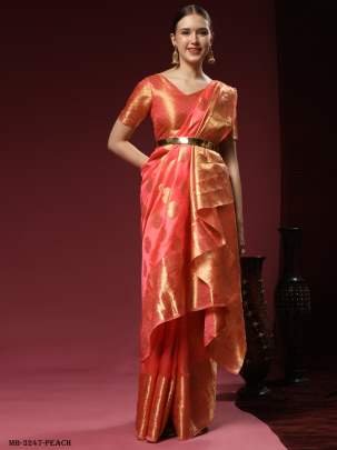 Madhushree 3 Peach Organza Silk Saree With Rich Pallu
