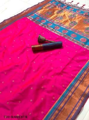 Magenta Banarasi Kanchi Silk Copper Zari Pattern Saree  