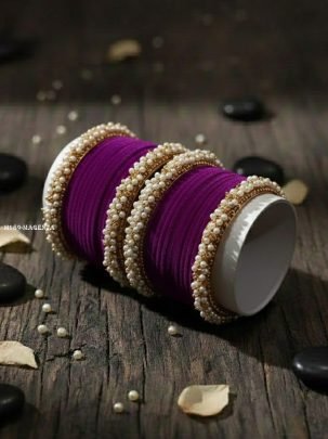 Magenta Bangle Set With Elegent Kada 