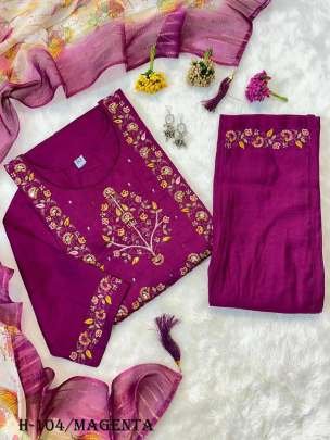 Magenta Hand Work Kurti Pant With Dupatta