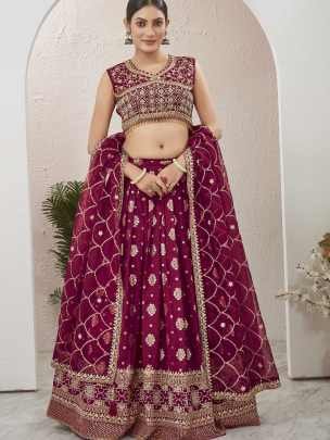 Magical Maroon Jacquard Dola Silk Lehenga Choli Set