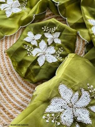 Mahendi Green Beautiful Organza Party Wear Saree