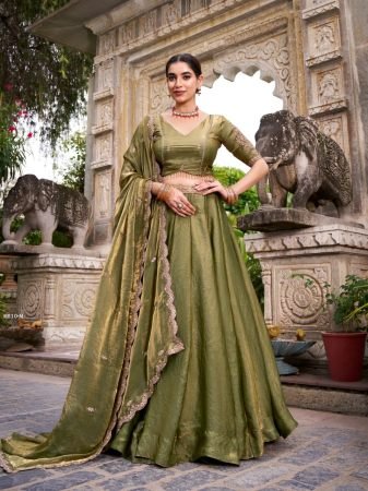 Mahendi Green Lehenga With Thread Embroidery Work Blouse 