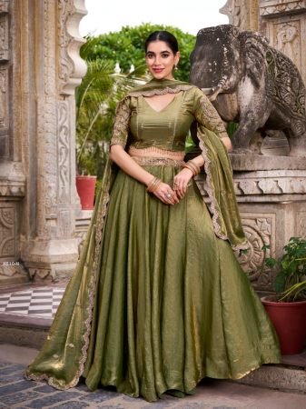 Mahendi Green Lehenga With Thread Embroidery Work Blouse