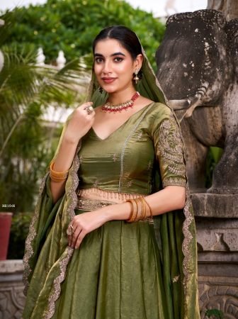 Mahendi Green Lehenga With Thread Embroidery Work Blouse