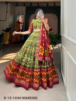 Mahendi Patola Printed Tussar Silk Lehenga choli