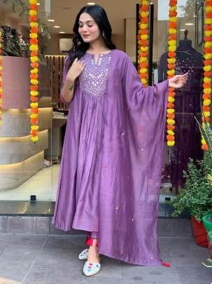 Mal Chanderi Silk Lavender Kurti Pant Set