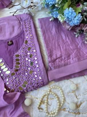 Mal Chanderi Silk Lavender Kurti Pant Set