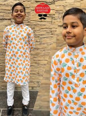 Marigold Printed Cotton Kids Kurta and Pyjama
