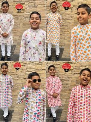 Marigold Printed Cotton Kids Kurta and Pyjama