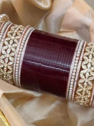 Maroon and Golden Bridal Chuda Bangles