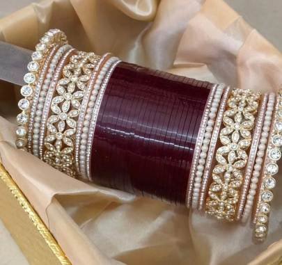 Maroon and Golden Bridal Chuda Bangles