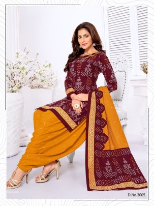 Maroon And Orange Pure Cotton Readymade Printed Patiala Suits
