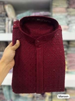 Maroon Color Chikan Work Rayon Kurta Pyjama